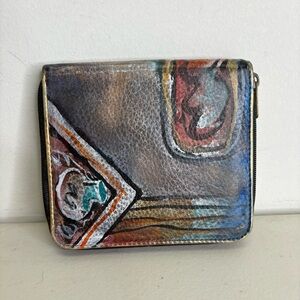 NEW Jane Yoo Vintage Hand Painted Leather Wallet